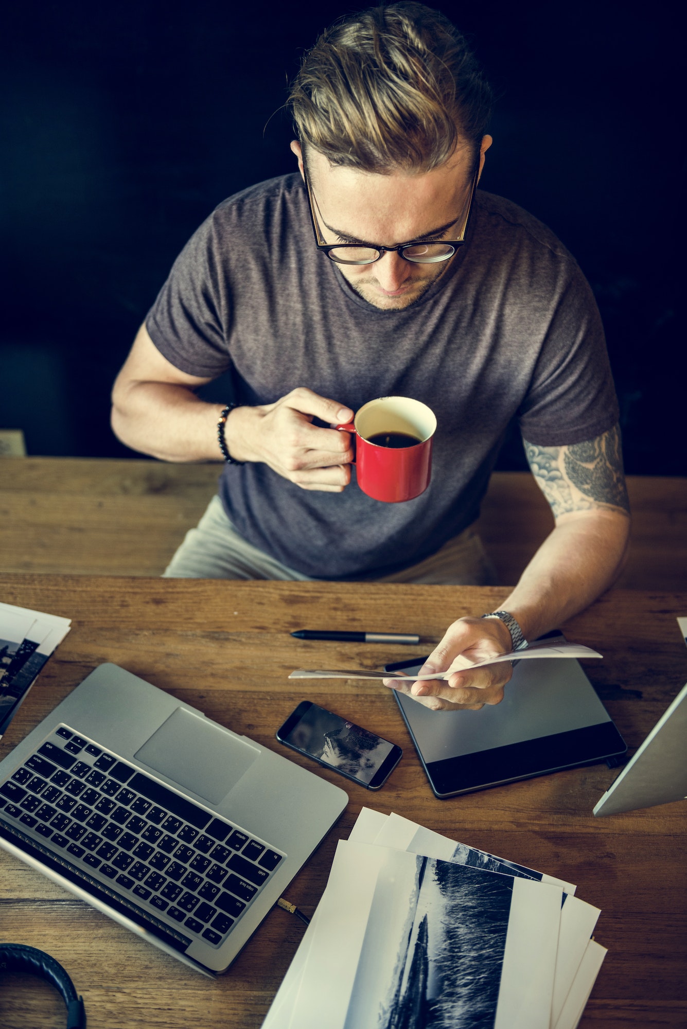 Man Busy Photographer Editing Home Office Concept